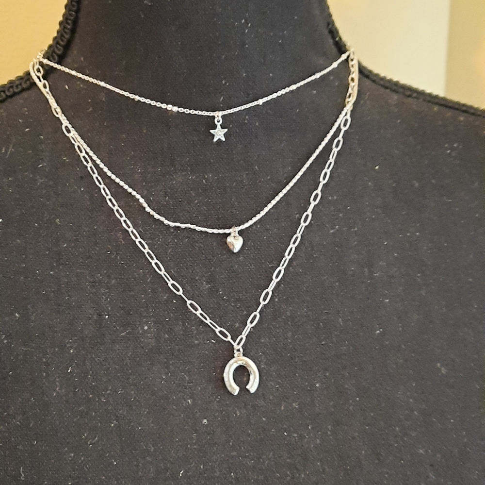 NWT LC Lauren Conrad Silver Layered Necklace Set
